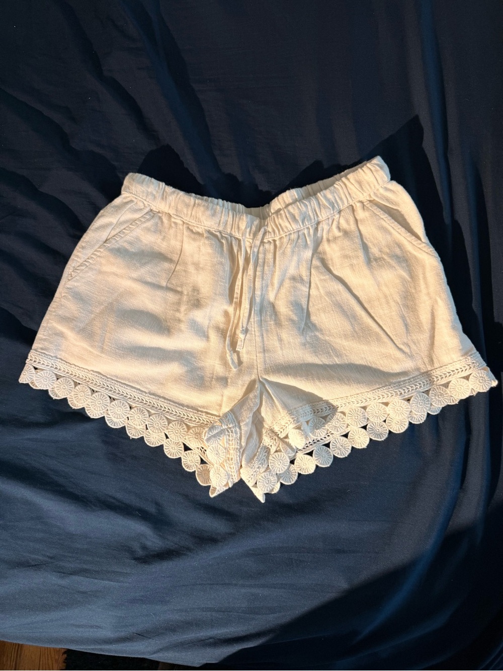 aerie Cream Crochet-Trim High-Waist Lounge Shorts